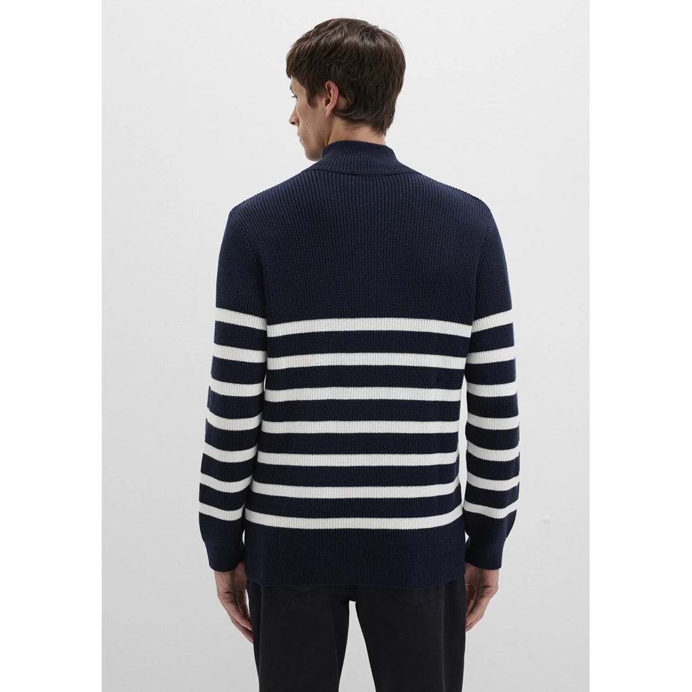 Mavi M0710131-70490 Mavi Çizgili Yarı Fermuarlı Kazak Sweatshirt Erkek Sweatshirt