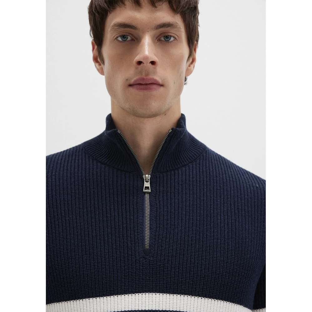 Mavi M0710131-70490 Mavi Çizgili Yarı Fermuarlı Kazak Sweatshirt Erkek Sweatshirt