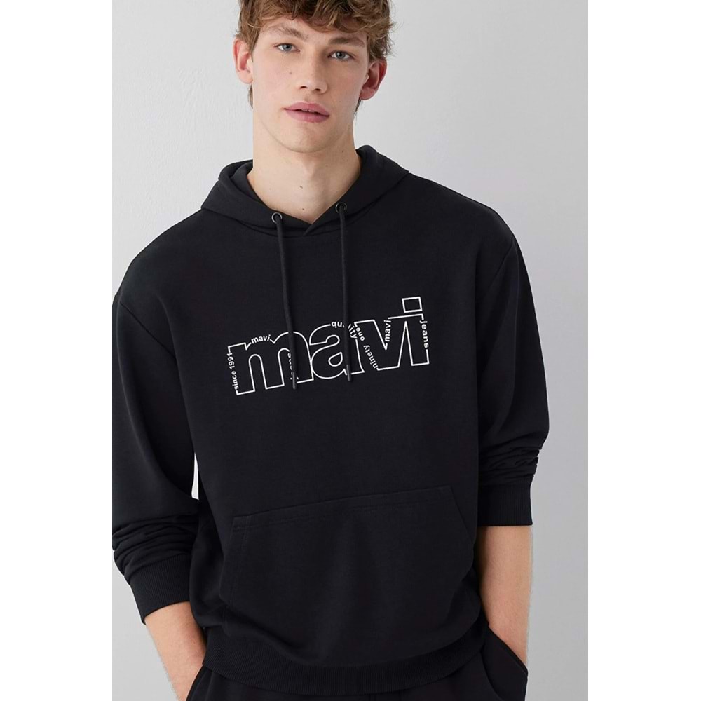 Mavi M0S10196-900 Mavi Logo Baskılı Kapüşonlu Erkek Sweatshirt