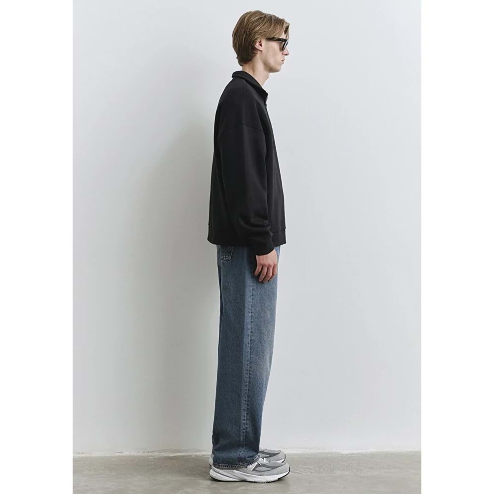 Mavi M0S10208-900 Mavi Logo Baskılı Yarı Fermuarlı Erkek Sweatshirt