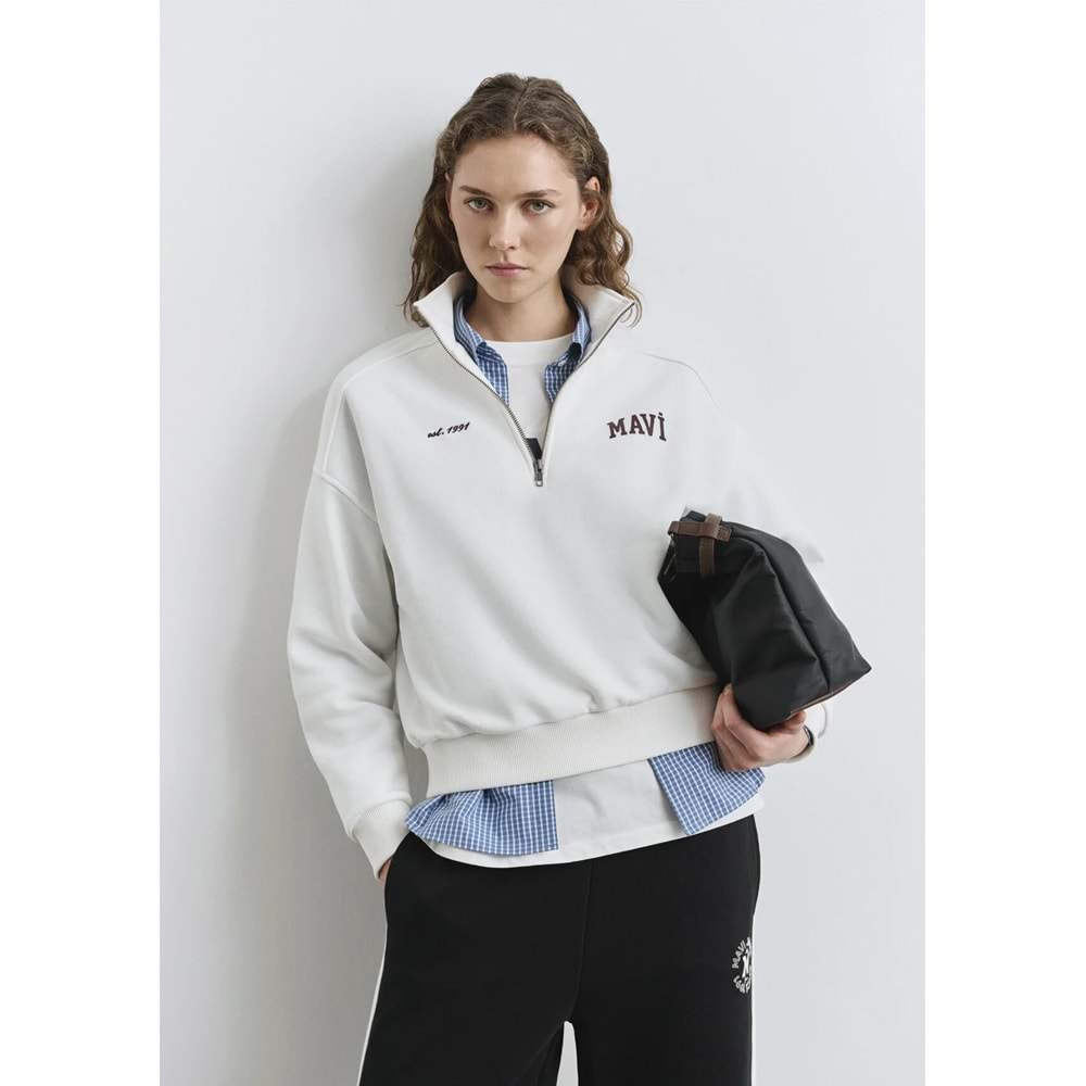 Mavi M1S10373-700 Mavi Logo Baskılı Yarım Fermuarlı Kadın Sweatshirt