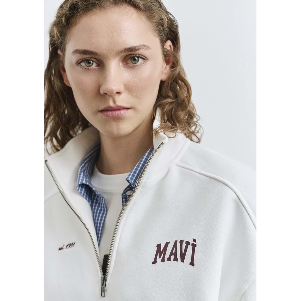 Mavi M1S10373-700 Mavi Logo Baskılı Yarım Fermuarlı Kadın Sweatshirt
