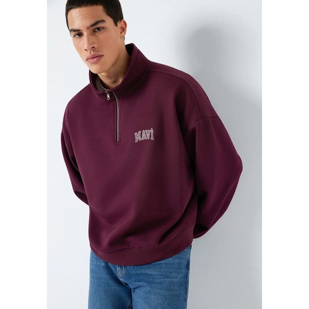 Mavi M0S10208-70434 Mavi Logo Baskılı Yarı Fermuarlı Erkek Sweatshirt