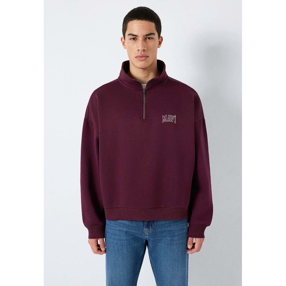 Mavi M0S10208-70434 Mavi Logo Baskılı Yarı Fermuarlı Erkek Sweatshirt