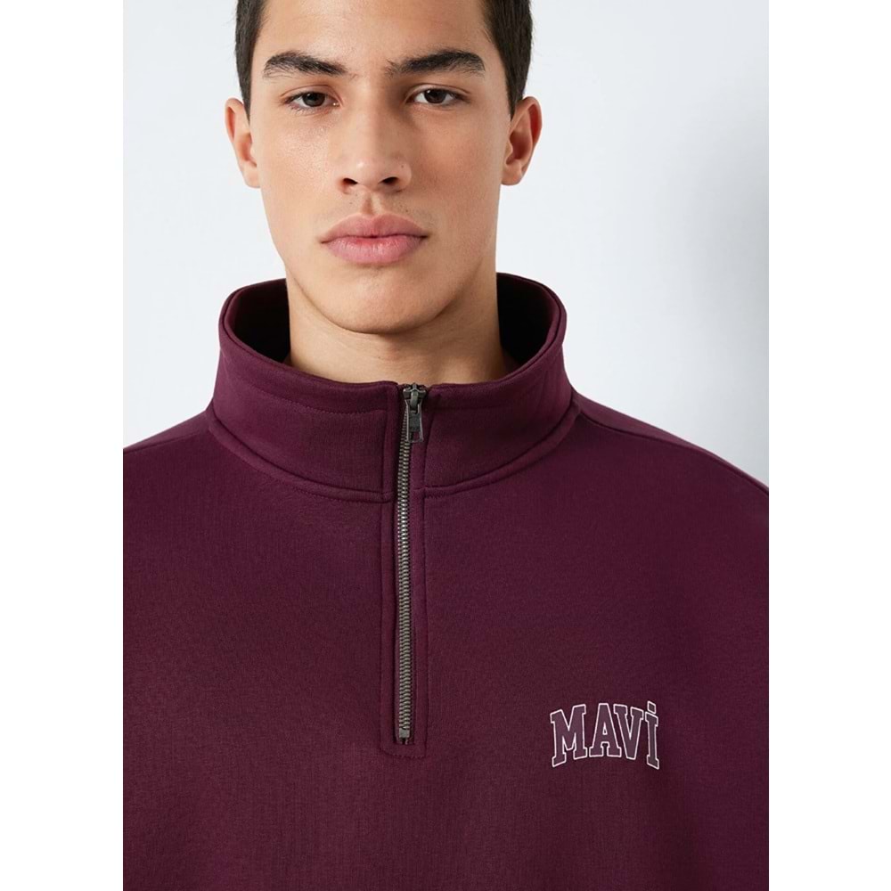 Mavi M0S10208-70434 Mavi Logo Baskılı Yarı Fermuarlı Erkek Sweatshirt