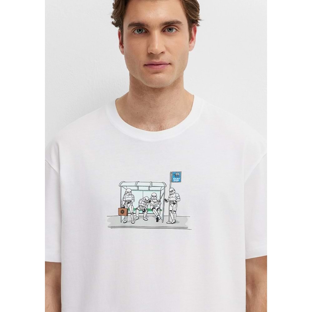 Mavi M0613350-620 Star Wars Baskılı Beyaz Tişört Erkek T-Shirt