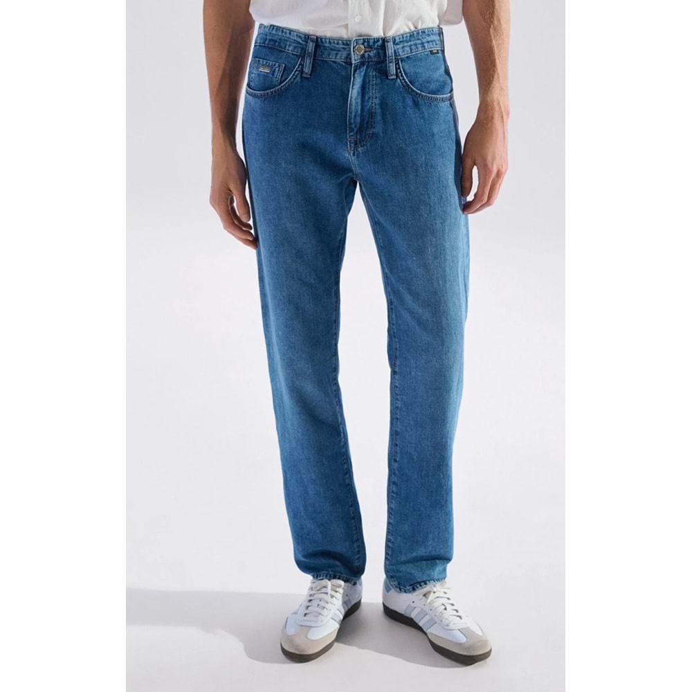 Mavi M0010039-A3297 Lisbon Mavi Mid Blue Edition Linen Jean Pantolon Erkek Kot Pantolon
