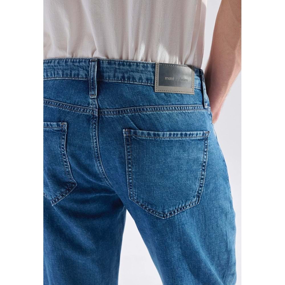 Mavi M0010039-A3297 Lisbon Mavi Mid Blue Edition Linen Jean Pantolon Erkek Kot Pantolon
