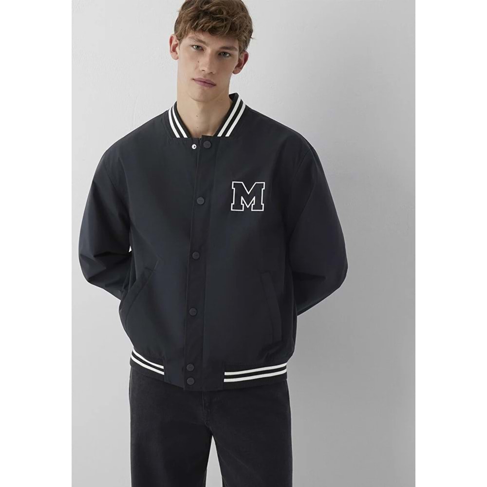 Mavi M0110830-71379 Mavi Jeans Baskılı Siyah Kolej Ceket Erkek Mont