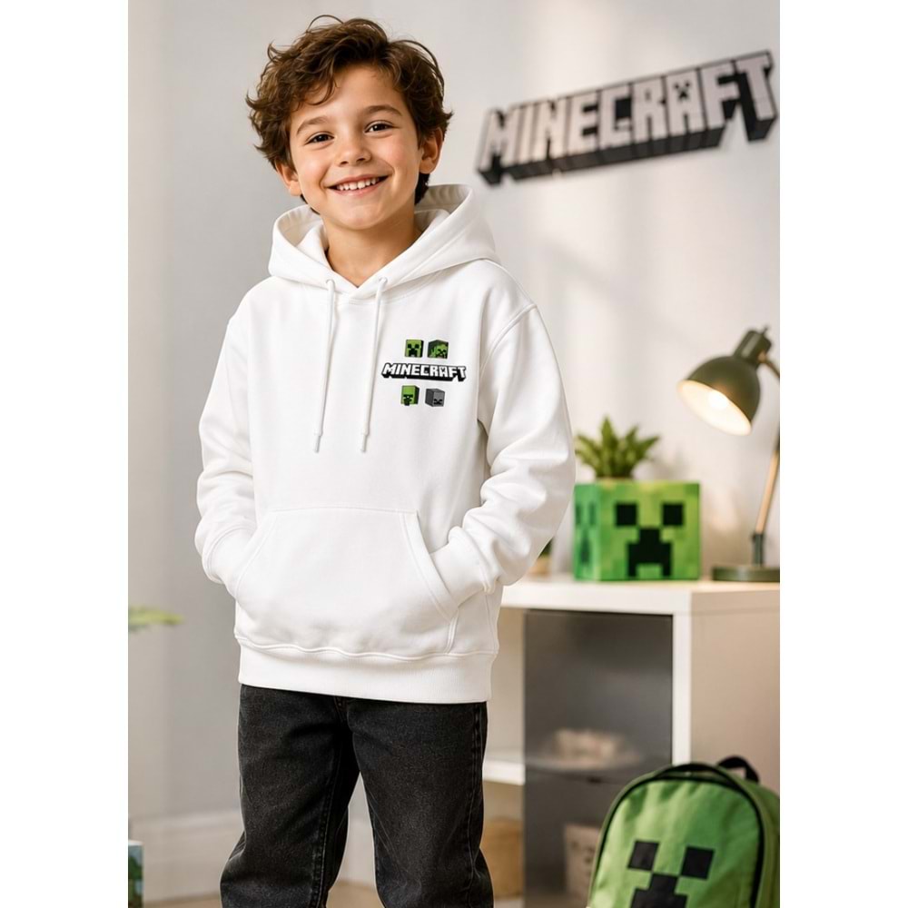 Mavi M6S10189-70057 Minecraft Baskılı Kapüşonlu Çocuk Sweatshirt