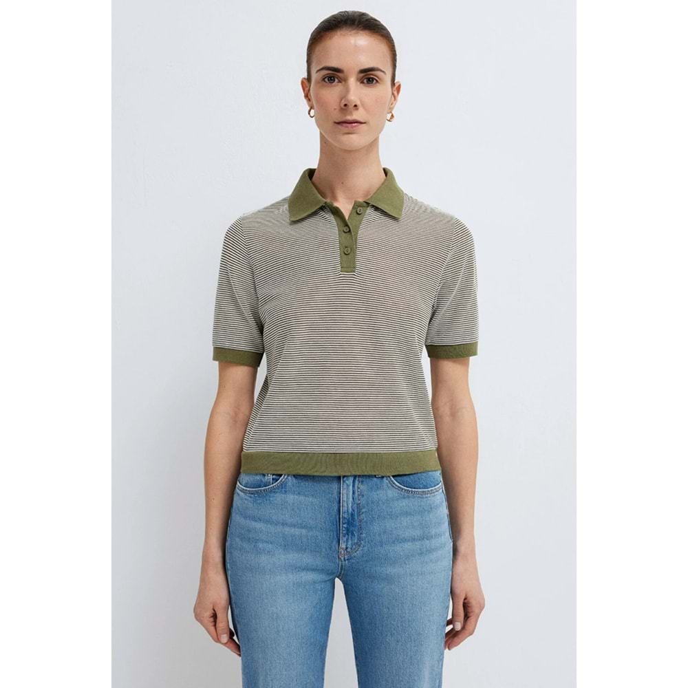 Mavi M1614310-91729 Çizgili Polo Yaka T-Shirt Kadın Tişört