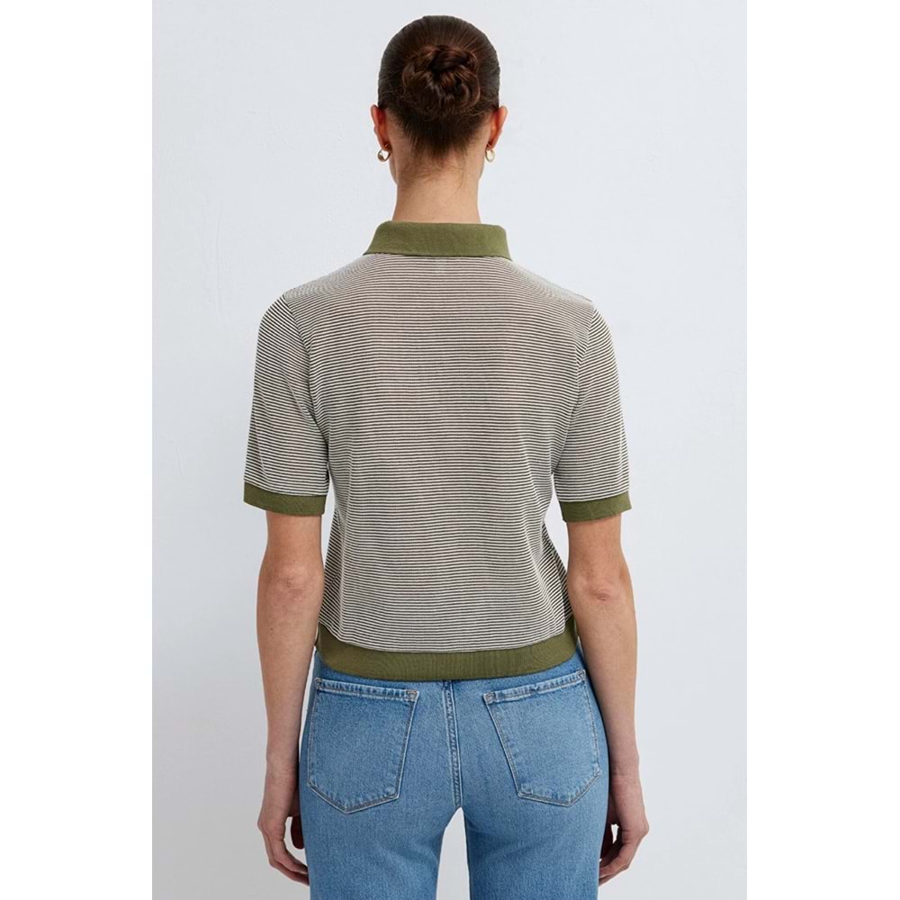 Mavi M1614310-91729 Çizgili Polo Yaka T-Shirt Kadın Tişört