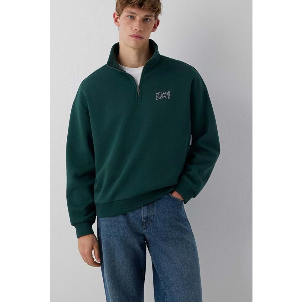 Mavi M0S10208-85173 Mavi Logo Baskılı Yarı Fermuarlı Erkek Sweatshirt