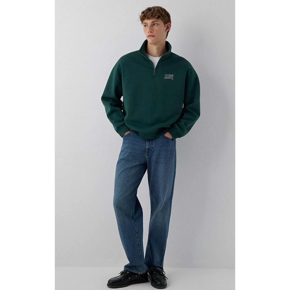 Mavi M0S10208-85173 Mavi Logo Baskılı Yarı Fermuarlı Erkek Sweatshirt