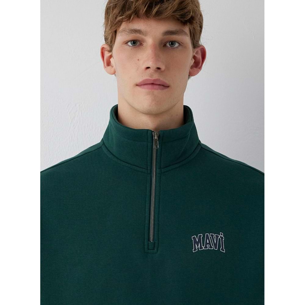 Mavi M0S10208-85173 Mavi Logo Baskılı Yarı Fermuarlı Erkek Sweatshirt
