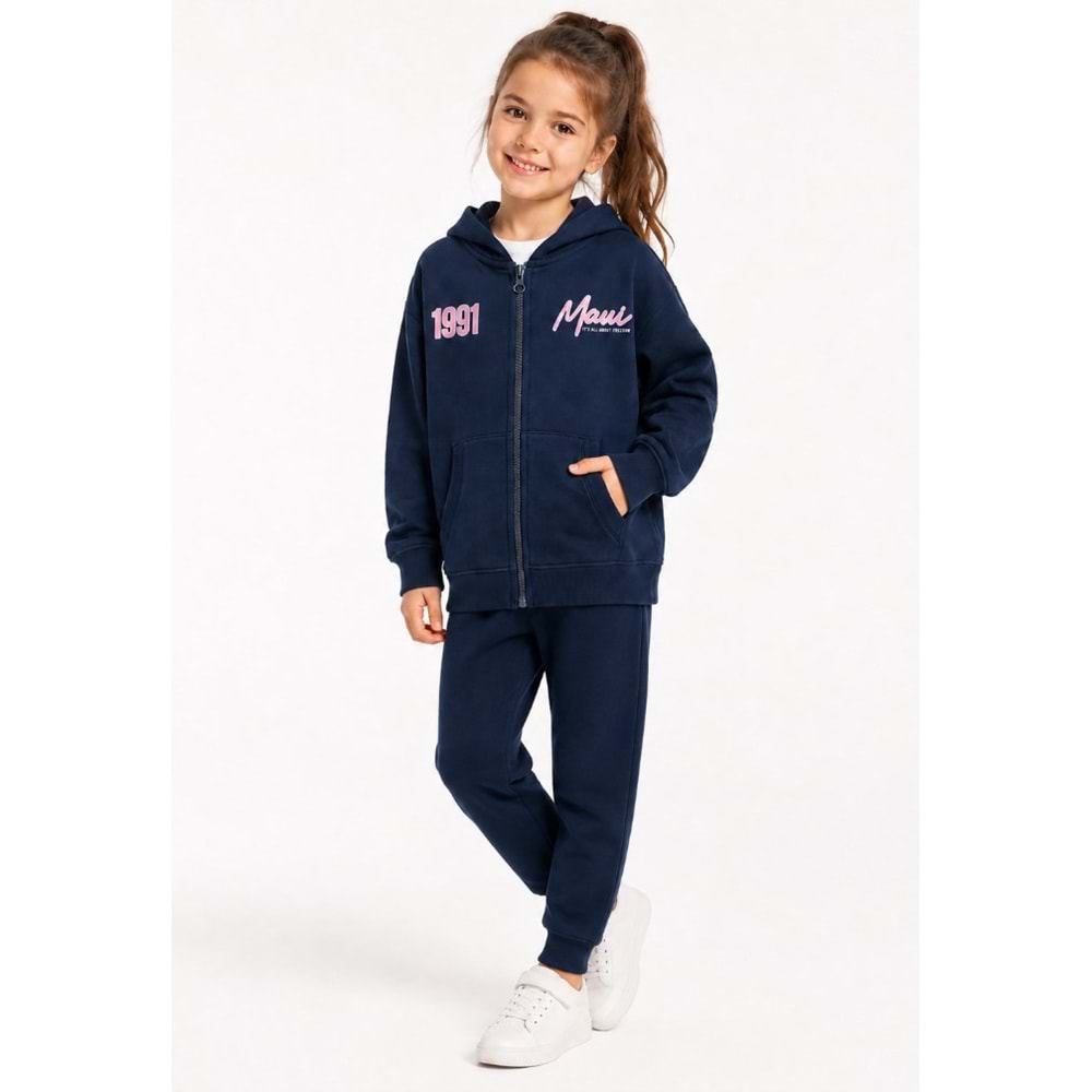 Mavi M7S10188-84371 Mavi Baskılı Kapüşonlu Fermuarlı Kız Çocuk Sweatshirt