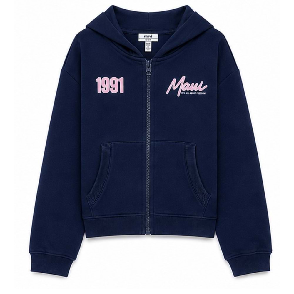 Mavi M7S10188-84371 Mavi Baskılı Kapüşonlu Fermuarlı Kız Çocuk Sweatshirt