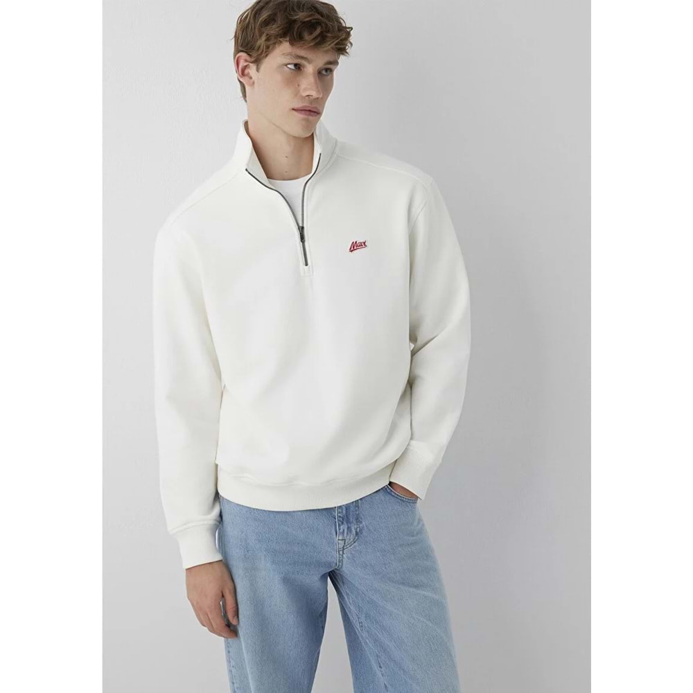 Mavi M0S10613-70057 Mavi Patch Logo Nakışlı Yarı Fermuarlı Erkek Sweatshirt