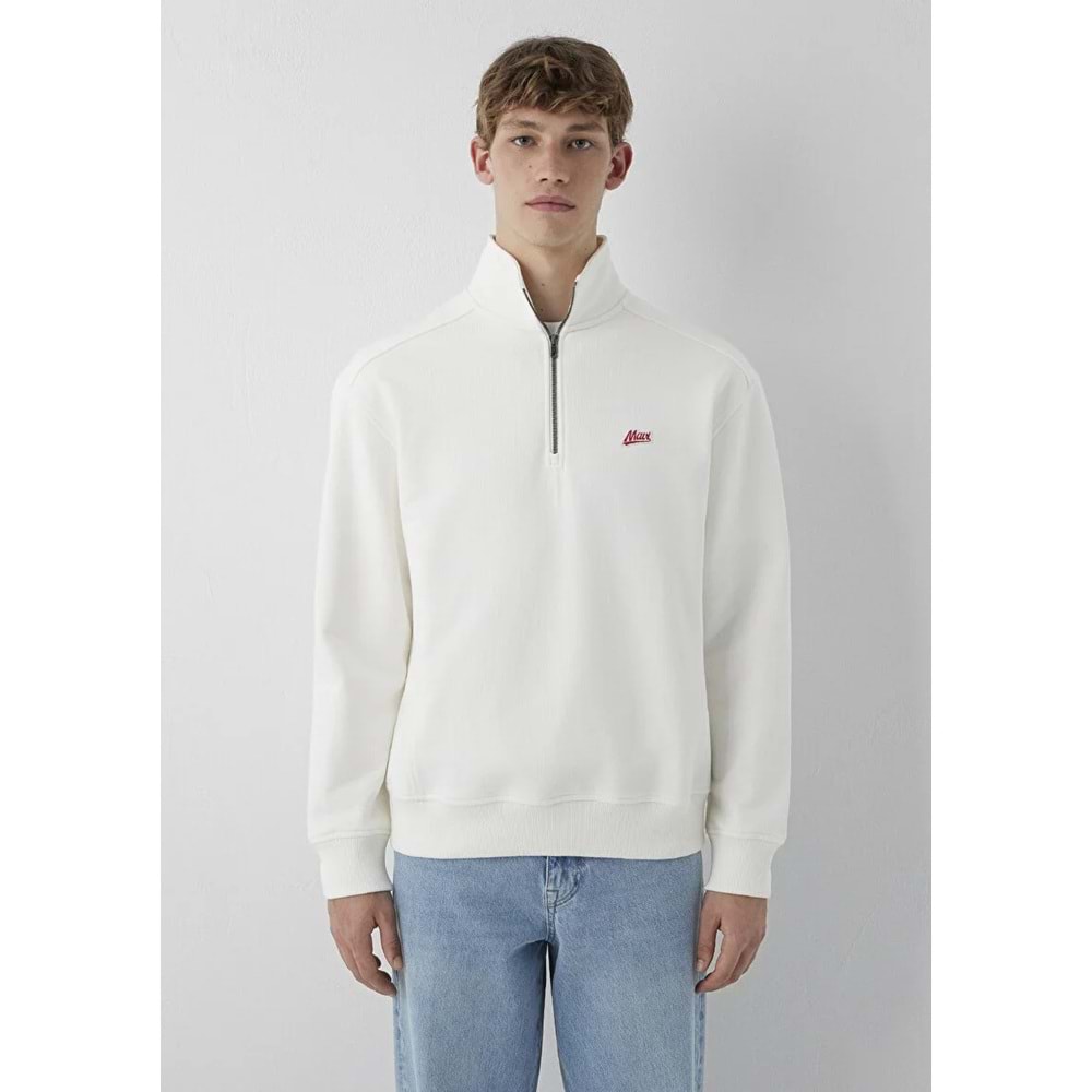 Mavi M0S10613-70057 Mavi Patch Logo Nakışlı Yarı Fermuarlı Erkek Sweatshirt