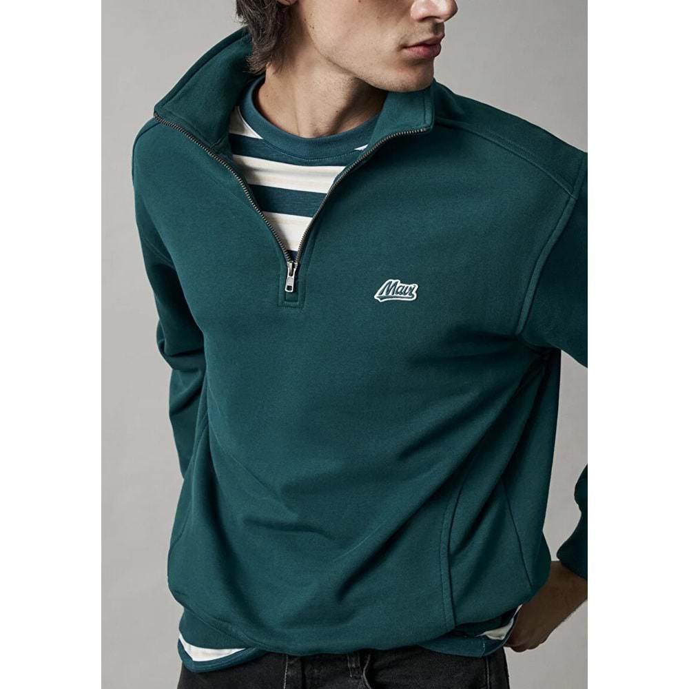 Mavi M0S10613-90366 Mavi Patch Logo Nakışlı Yarı Fermuarlı Erkek Sweatshirt