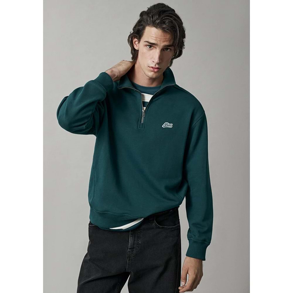 Mavi M0S10613-90366 Mavi Patch Logo Nakışlı Yarı Fermuarlı Erkek Sweatshirt