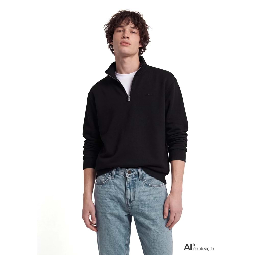 Mavi M0S10585-900 Mavi Logo Baskılı Yarı Fermuarlı Sweatshirt Erkek Sweatshirt