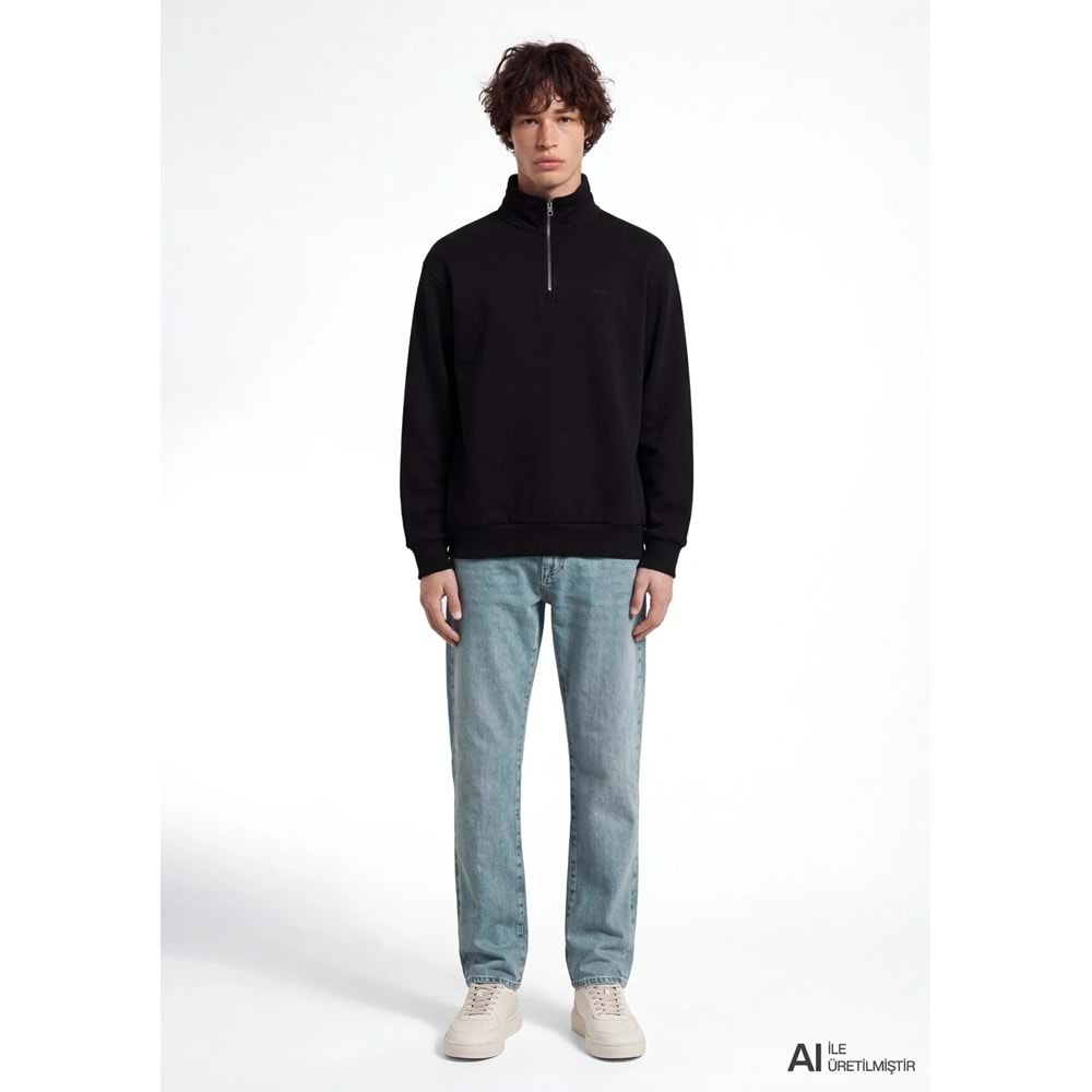 Mavi M0S10585-900 Mavi Logo Baskılı Yarı Fermuarlı Sweatshirt Erkek Sweatshirt