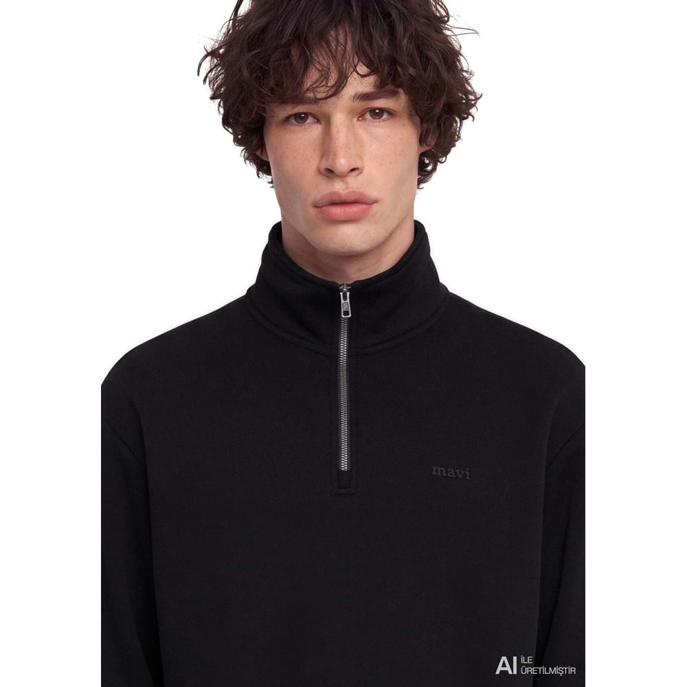 Mavi M0S10585-900 Mavi Logo Baskılı Yarı Fermuarlı Sweatshirt Erkek Sweatshirt