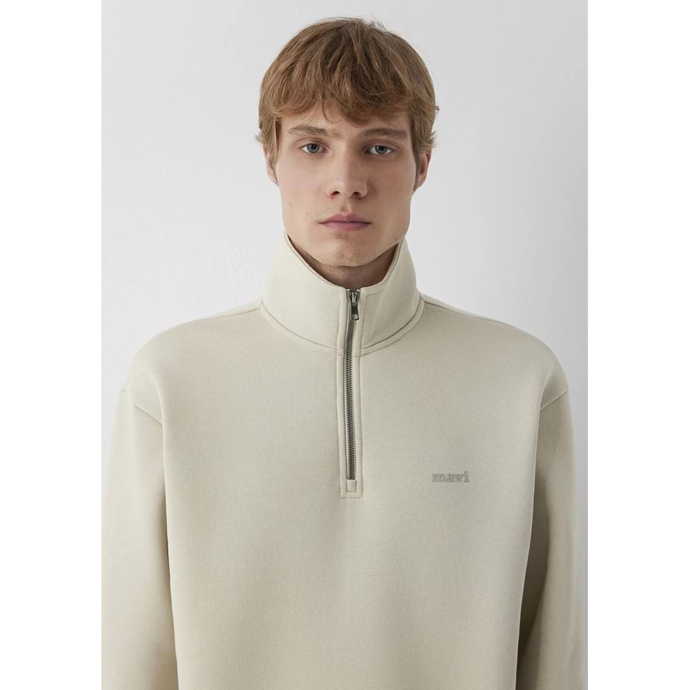 Mavi M0S10585-70322 Mavi Logo Baskılı Yarı Fermuarlı Sweatshirt Erkek Sweatshirt