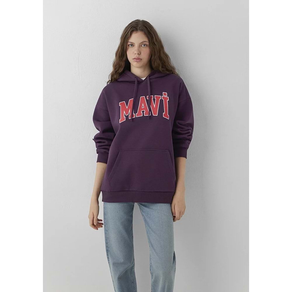 Mavi M1600361-70635 Mavi Logo Baskılı Kapüşonlu Kadın Sweatshirt