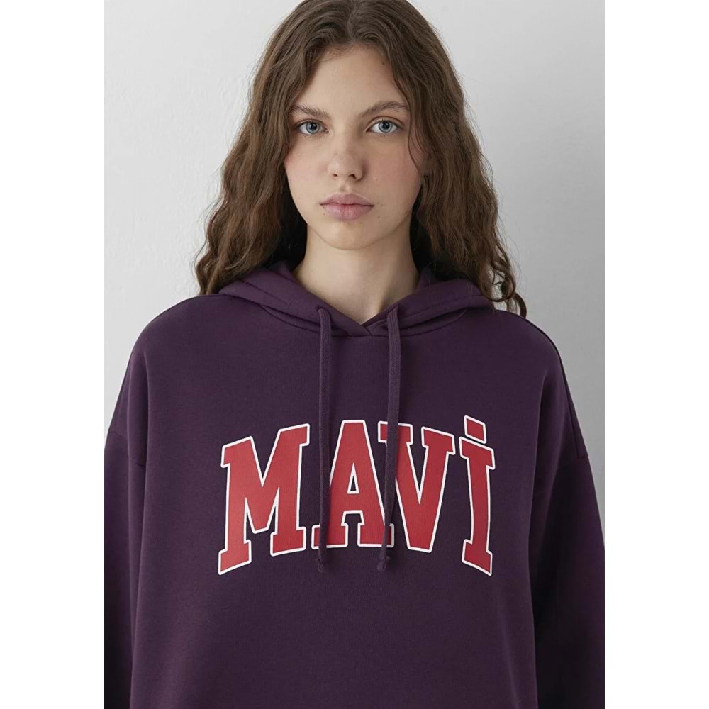 Mavi M1600361-70635 Mavi Logo Baskılı Kapüşonlu Kadın Sweatshirt