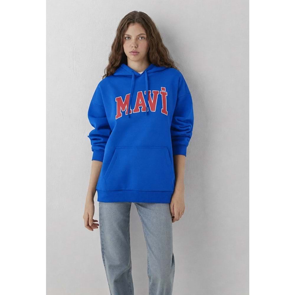 Mavi M1600361-70758 Mavi Logo Baskılı Kapüşonlu Kadın Sweatshirt