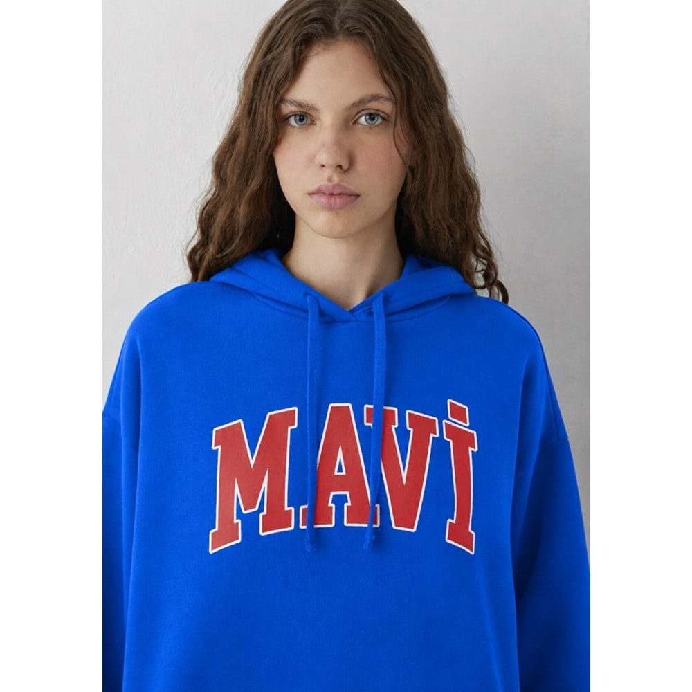 Mavi M1600361-70758 Mavi Logo Baskılı Kapüşonlu Kadın Sweatshirt