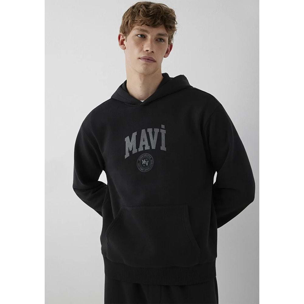 Mavi M0S10646-900 Mavi Logo Baskılı Kapüşonlu Erkek Sweatshirt