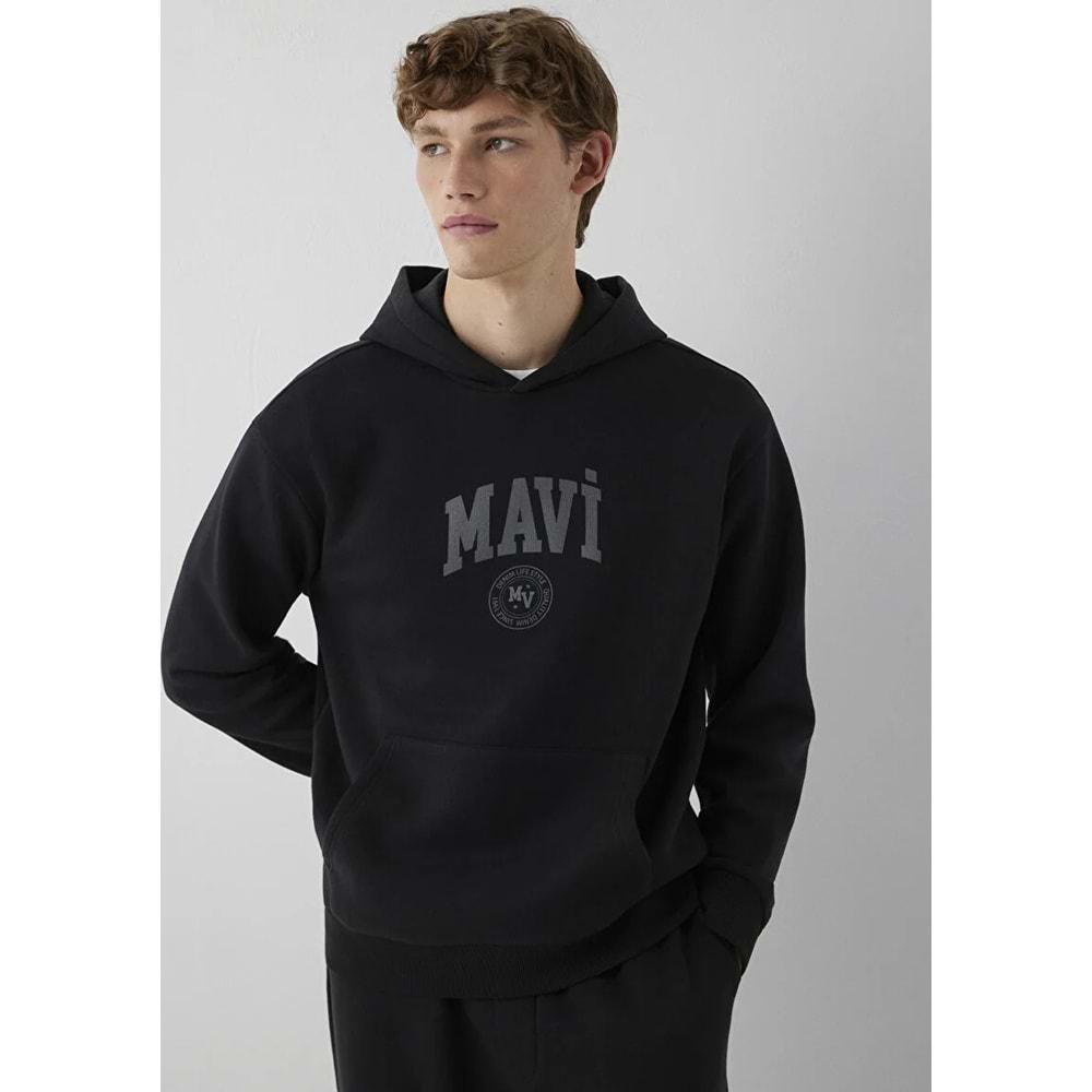 Mavi M0S10646-900 Mavi Logo Baskılı Kapüşonlu Erkek Sweatshirt