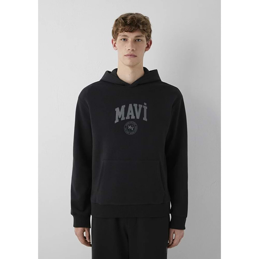 Mavi M0S10646-900 Mavi Logo Baskılı Kapüşonlu Erkek Sweatshirt