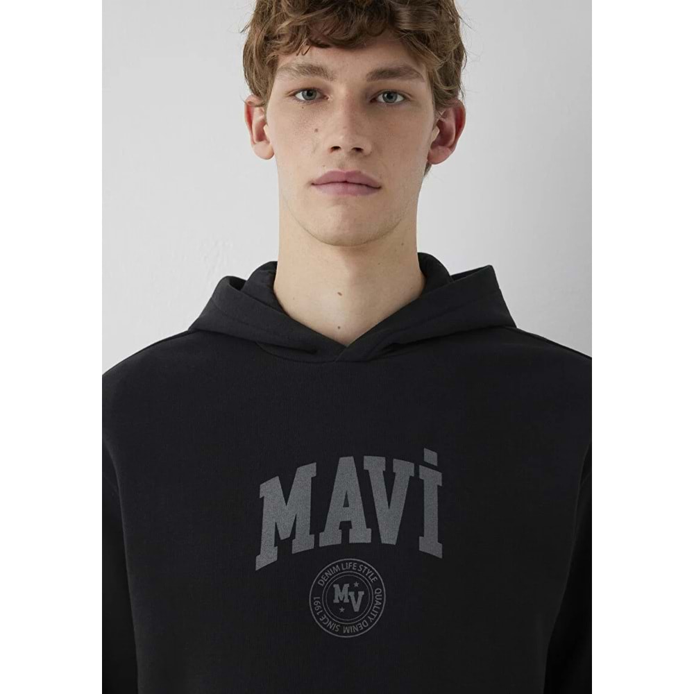 Mavi M0S10646-900 Mavi Logo Baskılı Kapüşonlu Erkek Sweatshirt