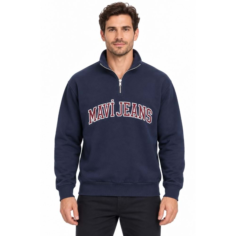 Mavi M0S20113-86415 Mavi Jeans Logo Nakışlı Yarım Fermuarlı Erkek Sweatshirt