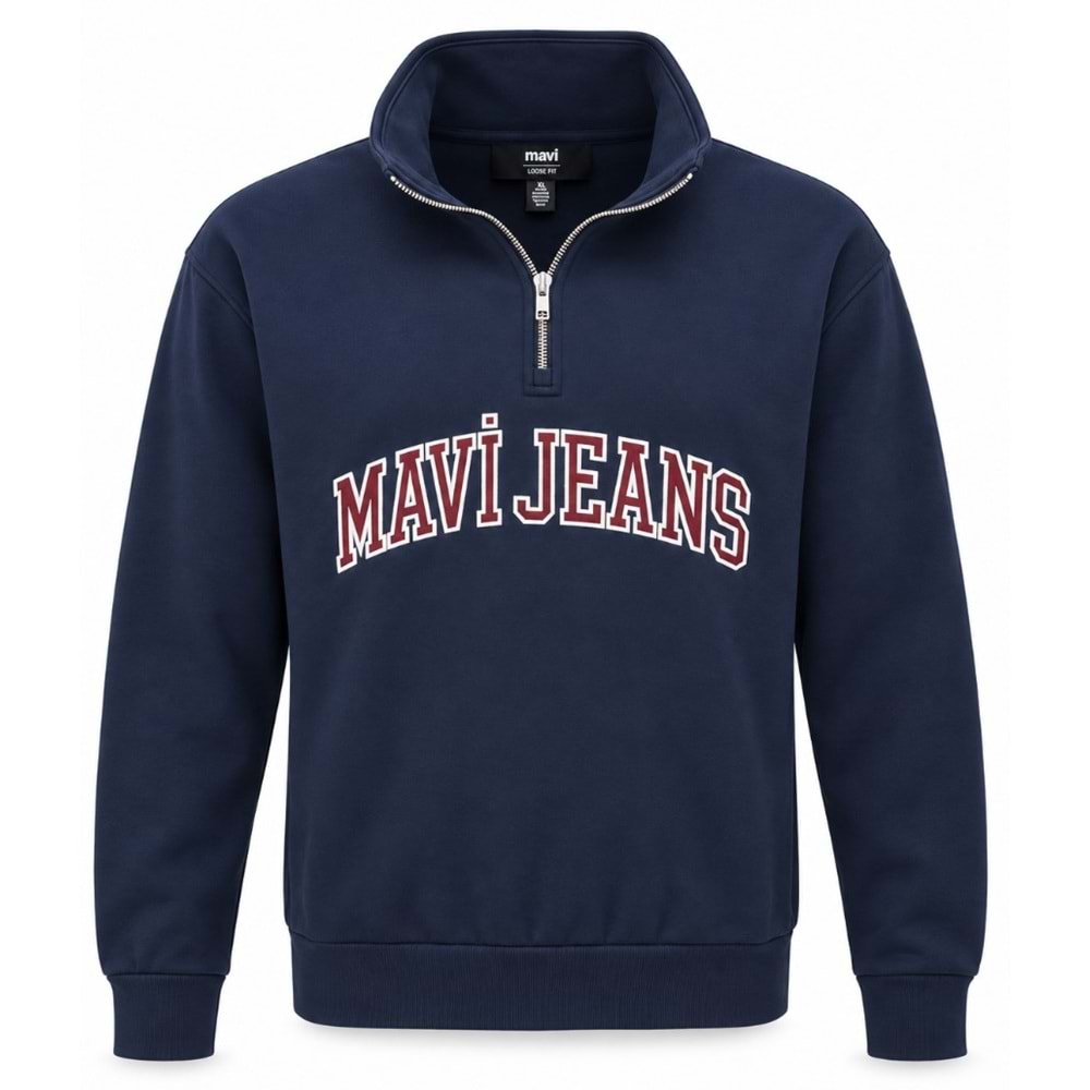 Mavi M0S20113-86415 Mavi Jeans Logo Nakışlı Yarım Fermuarlı Erkek Sweatshirt