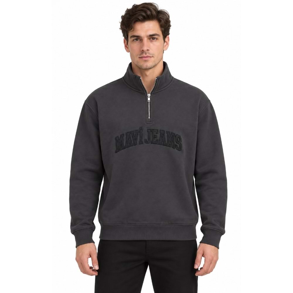 Mavi M0S20113-91405 Mavi Jeans Logo Nakışlı Yarım Fermuarlı Erkek Sweatshirt