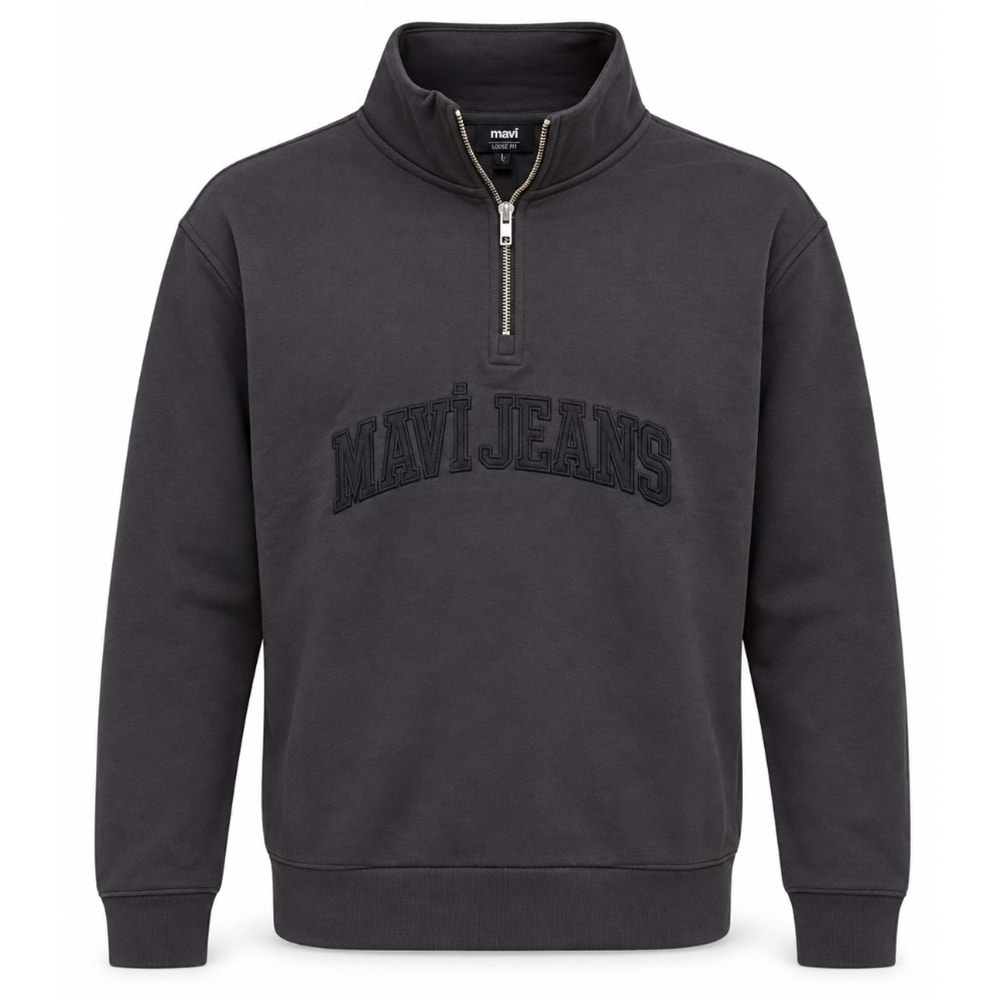 Mavi M0S20113-91405 Mavi Jeans Logo Nakışlı Yarım Fermuarlı Erkek Sweatshirt