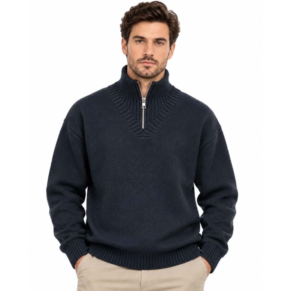 Mavi M0720031-70490 Mavi Yarım Fermuarlı Koyun Yünü Kazak Sweatshirt