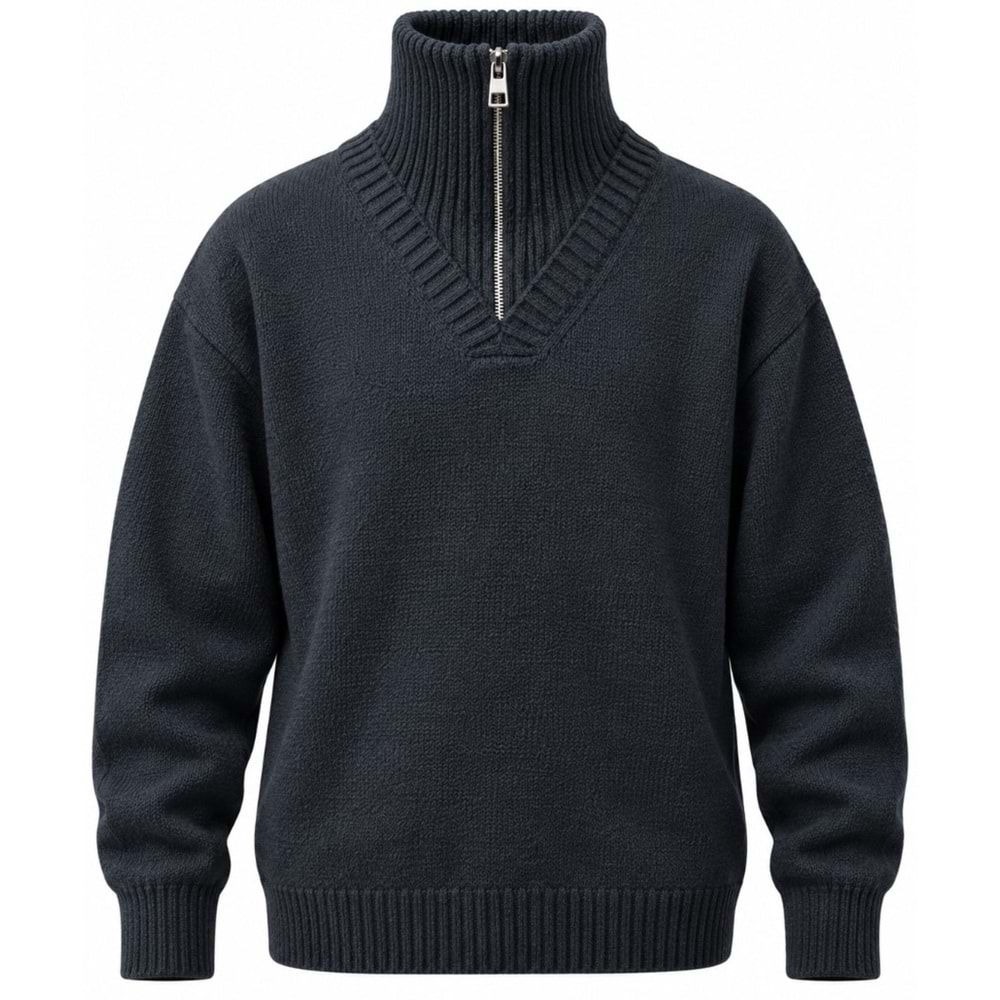 Mavi M0720031-70490 Mavi Yarım Fermuarlı Koyun Yünü Kazak Sweatshirt
