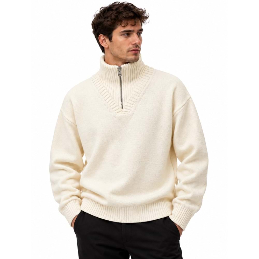 Mavi M0720031-70057 Mavi Yarım Fermuarlı Koyun Yünü Kazak Sweatshirt