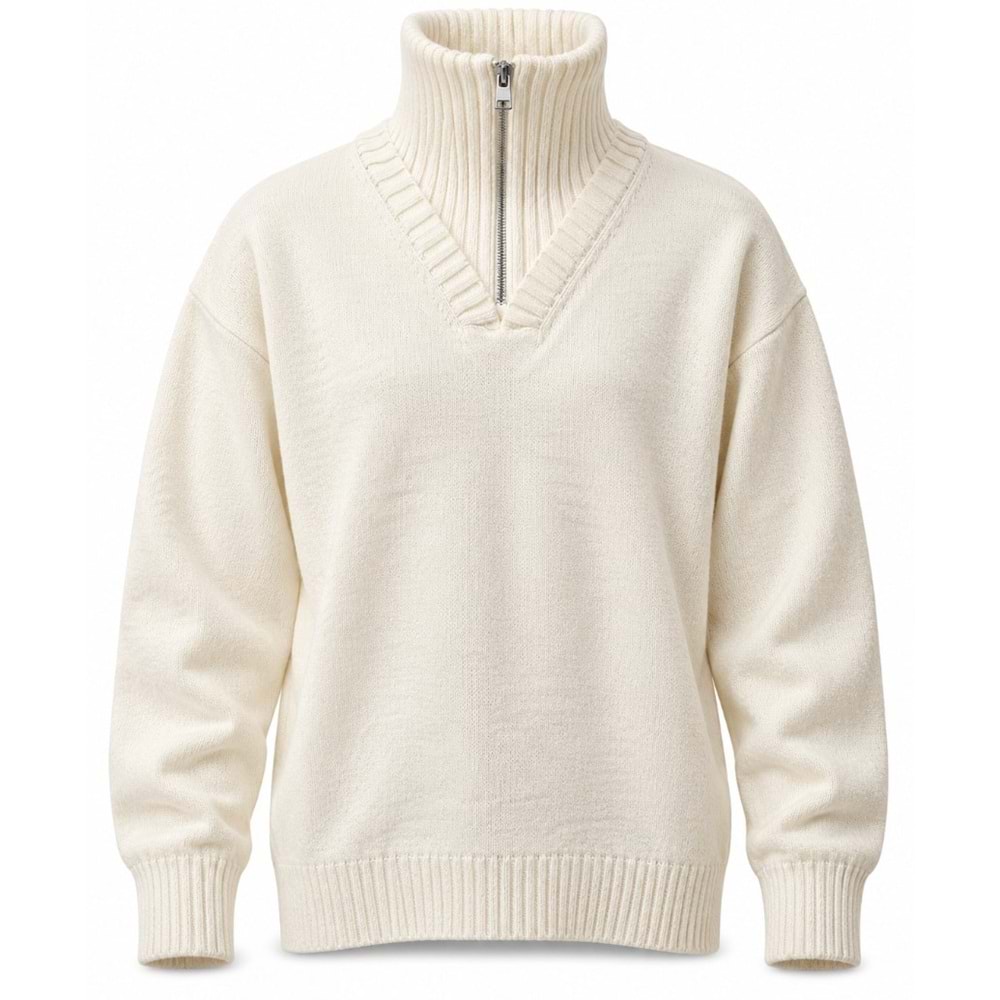 Mavi M0720031-70057 Mavi Yarım Fermuarlı Koyun Yünü Kazak Sweatshirt