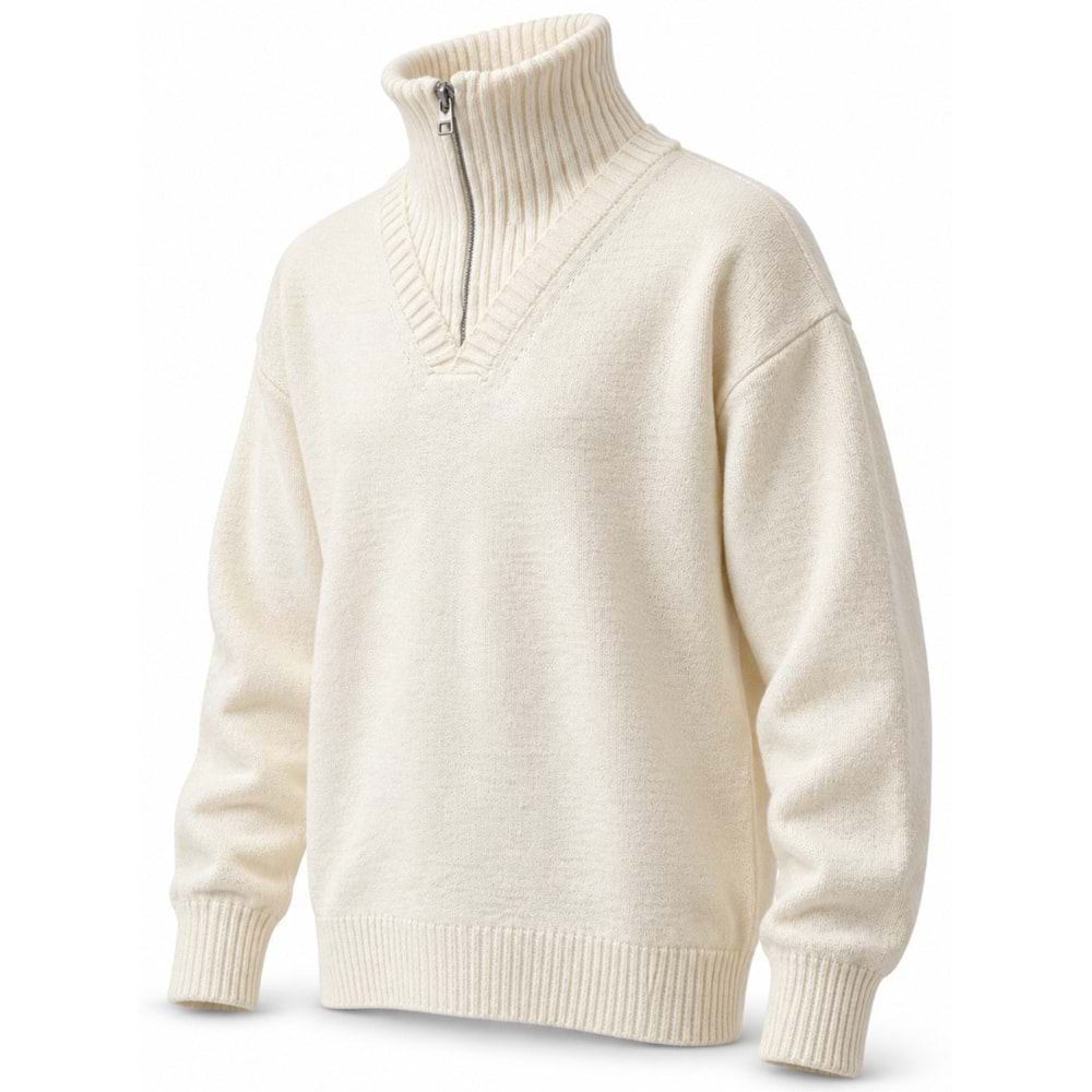 Mavi M0720031-70057 Mavi Yarım Fermuarlı Koyun Yünü Kazak Sweatshirt