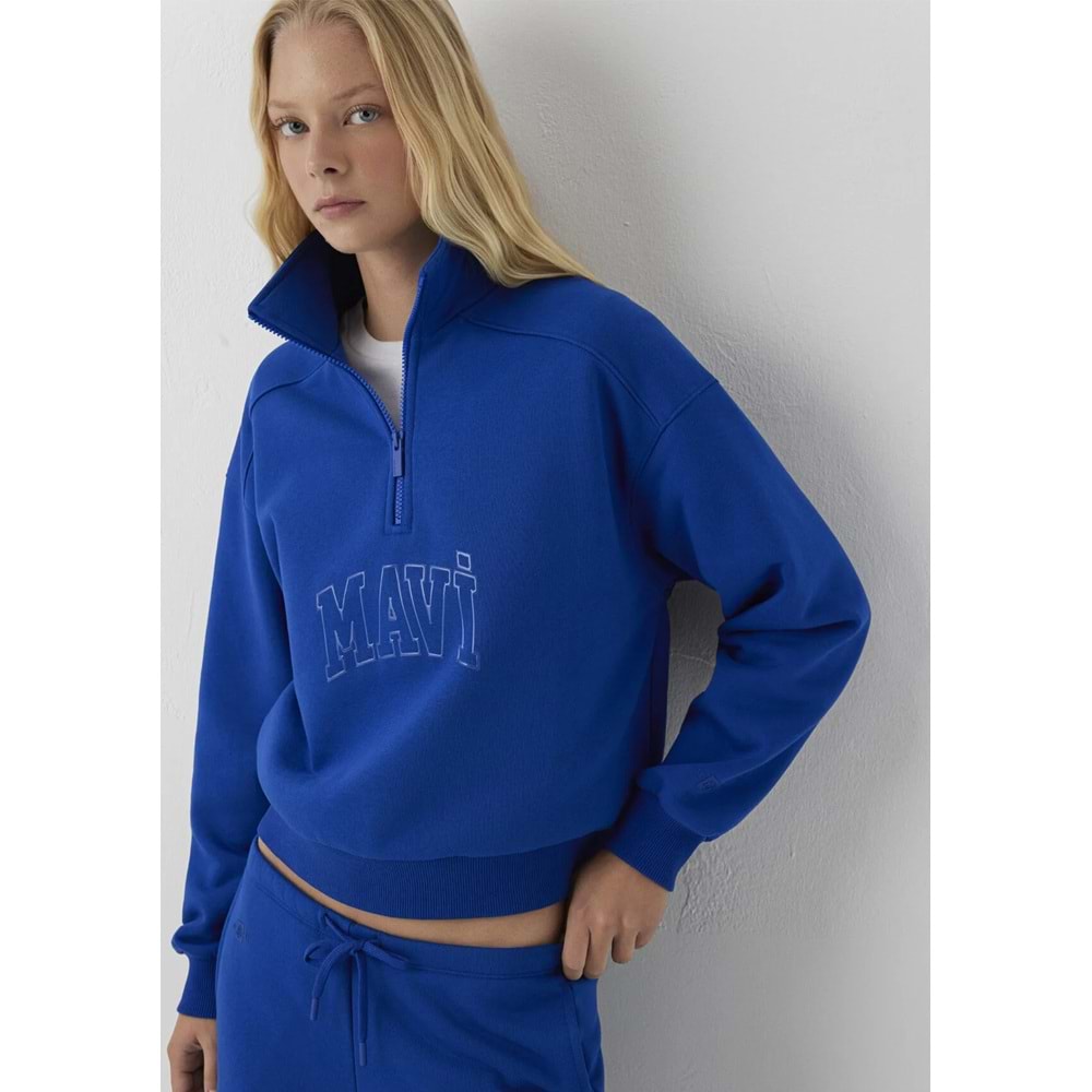 Mavi M1S20130-70896 Mavi Logo Baskılı Yarım Fermuarlı Kadın Sweatshirt