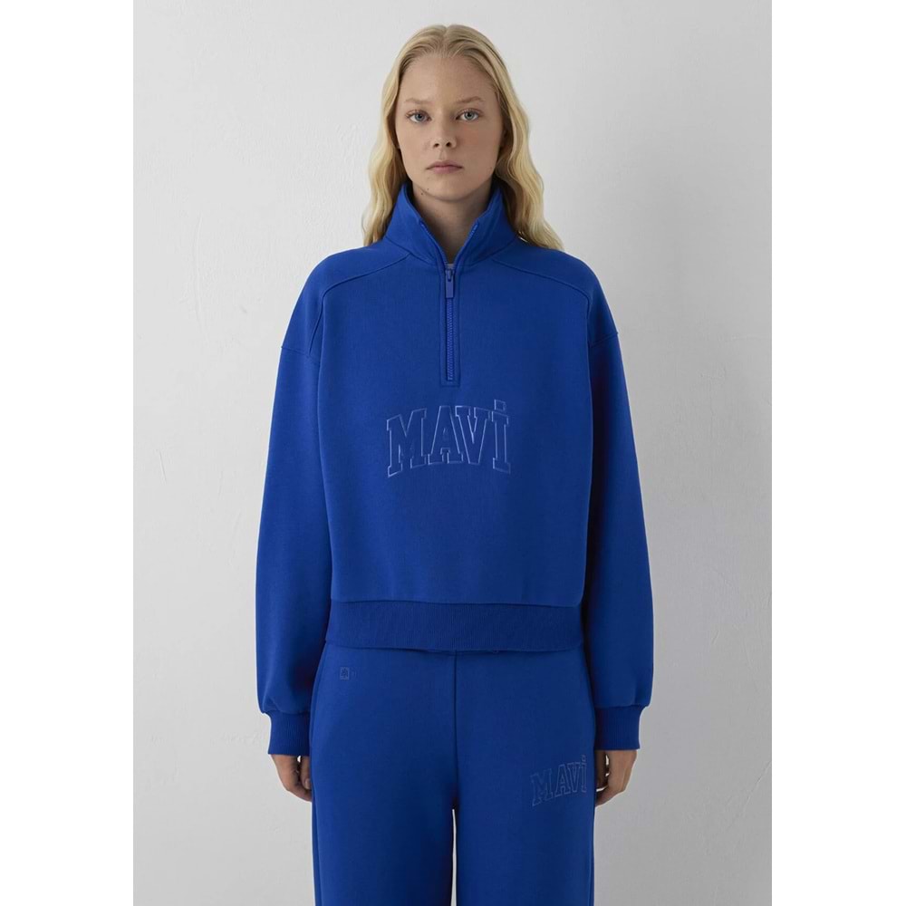 Mavi M1S20130-70896 Mavi Logo Baskılı Yarım Fermuarlı Kadın Sweatshirt