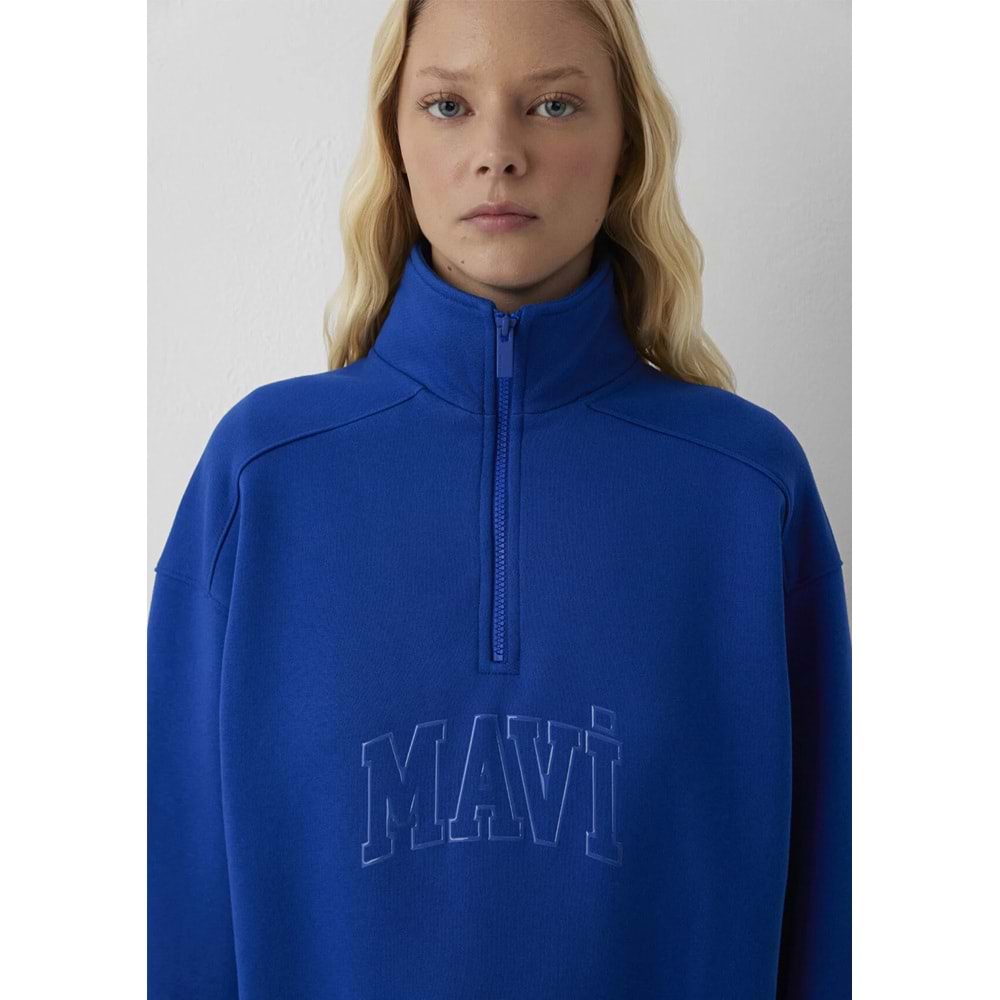 Mavi M1S20130-70896 Mavi Logo Baskılı Yarım Fermuarlı Kadın Sweatshirt