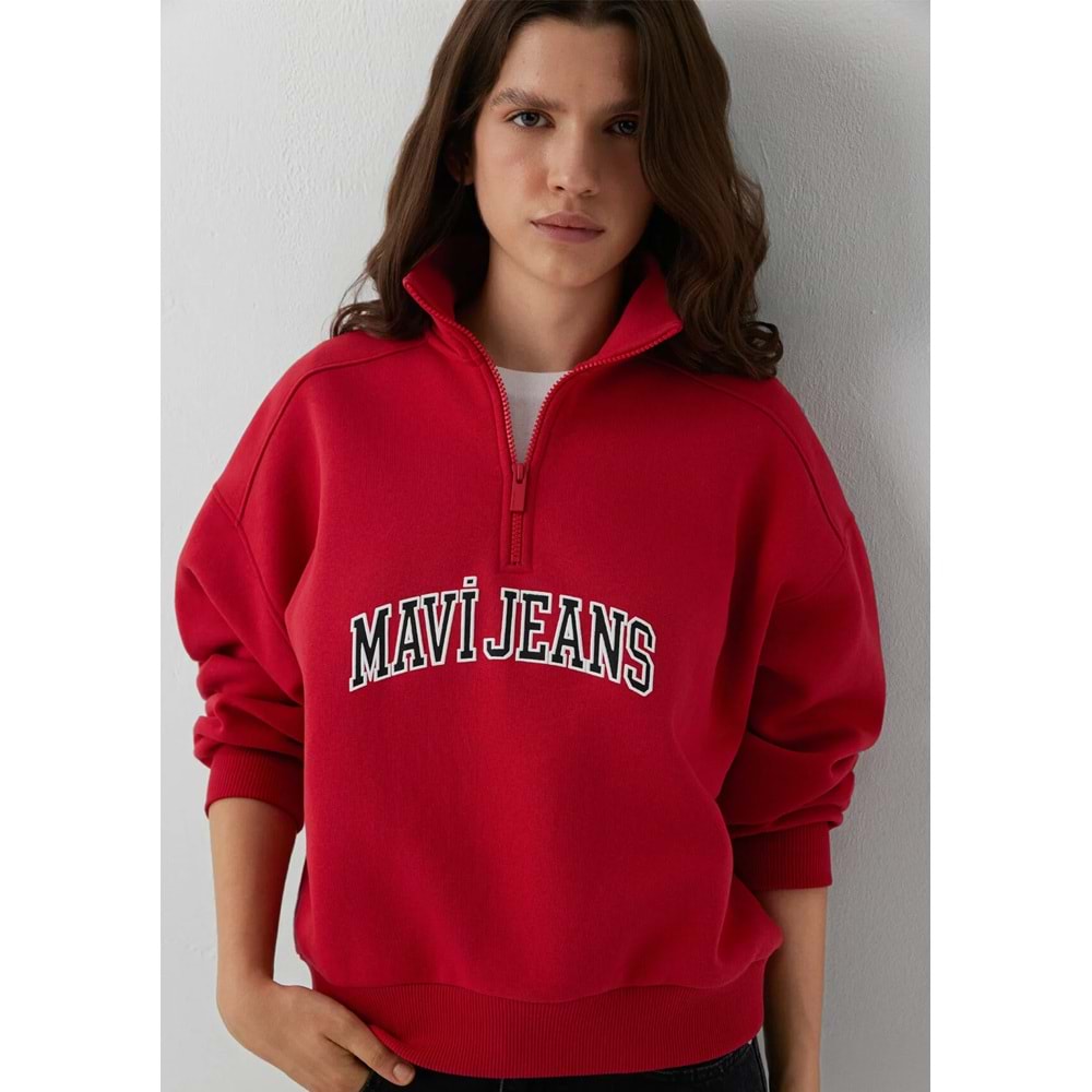 Mavi M1S20132-84371 Mavi Jeans Logo Baskılı Yarım Fermuarlı Kadın Sweatshirt